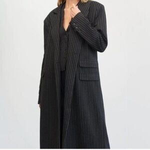 4th & Reckless Elsa Hosk Coat Womens Black Pinstripe Longline Single Breasted